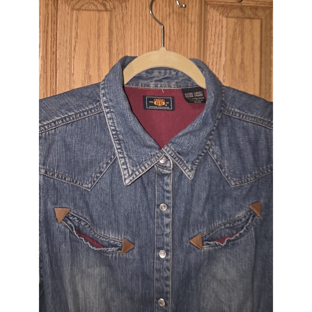 Route 66 Womens Denim Jean Pearl Snap Shirt Jacket XL Blue Western Cowgirl Rodeo